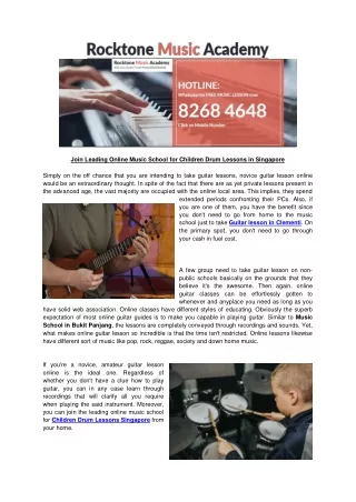 Join Leading Online Music School for Children Drum Lessons (www.rocktonemusic.com)