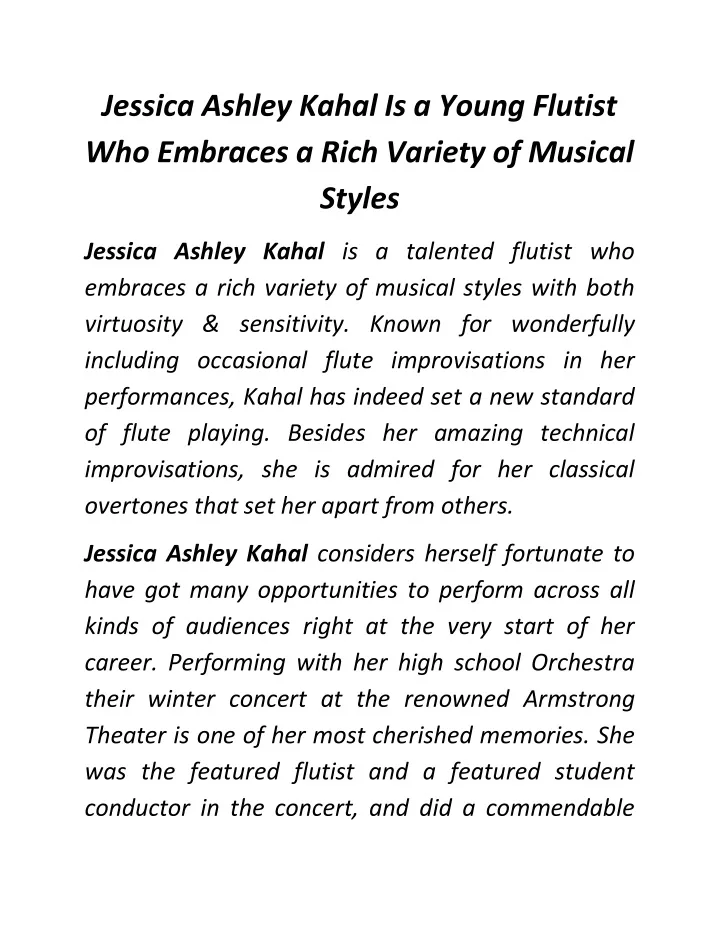 jessica ashley kahal is a young flutist