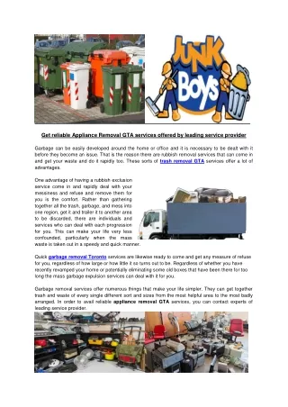 Get reliable Appliance Removal GTA Services (www.thejunkboys.com)