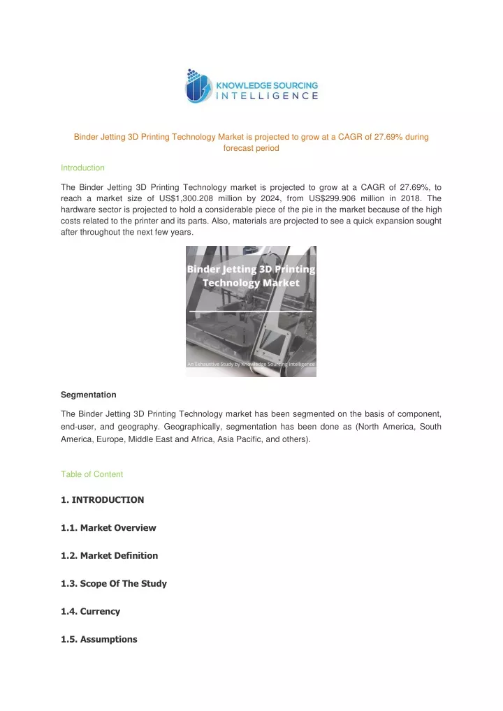 binder jetting 3d printing technology market