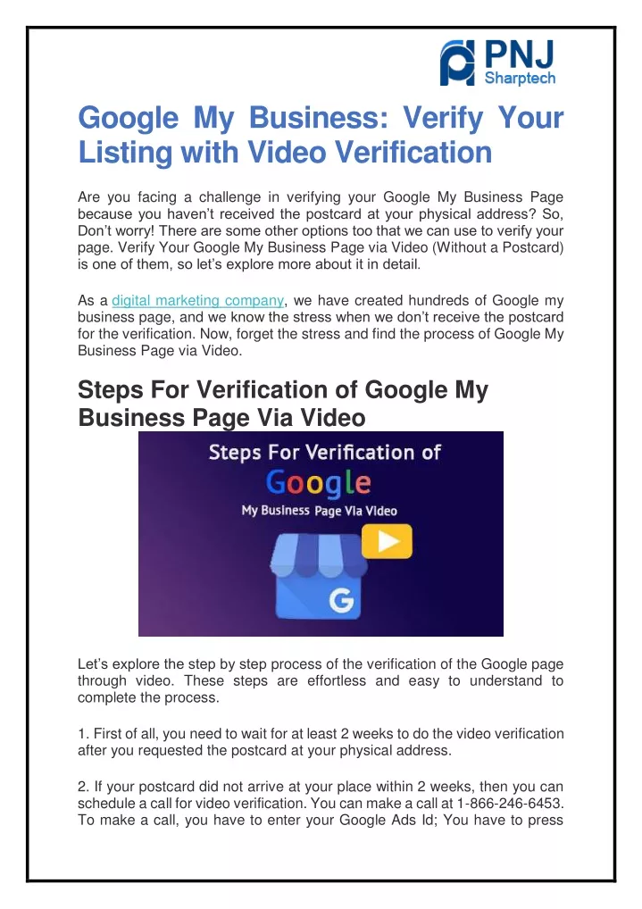 google my business verify your listing with video