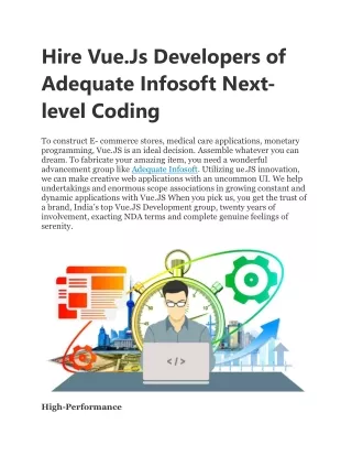 Hire Vue.Js Developers of Adequate Infosoft Next-level Coding