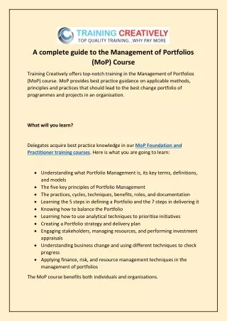 a complete guide to the management of portfolios