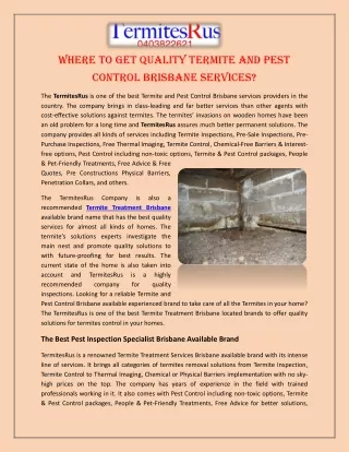 Where to Get Quality Termite and Pest Control Brisbane Services