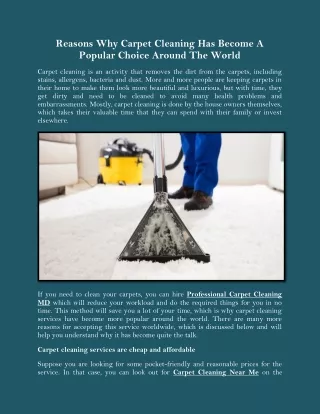 Reasons Why Carpet Cleaning Has Become A Popular Choice Around The World