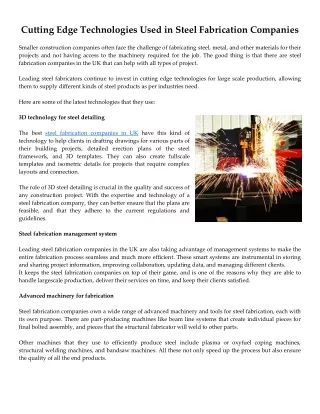 Cutting Edge Technologies Used in Steel Fabrication Companies