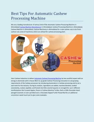 Best Tips For Automatic Cashew Processing Machine