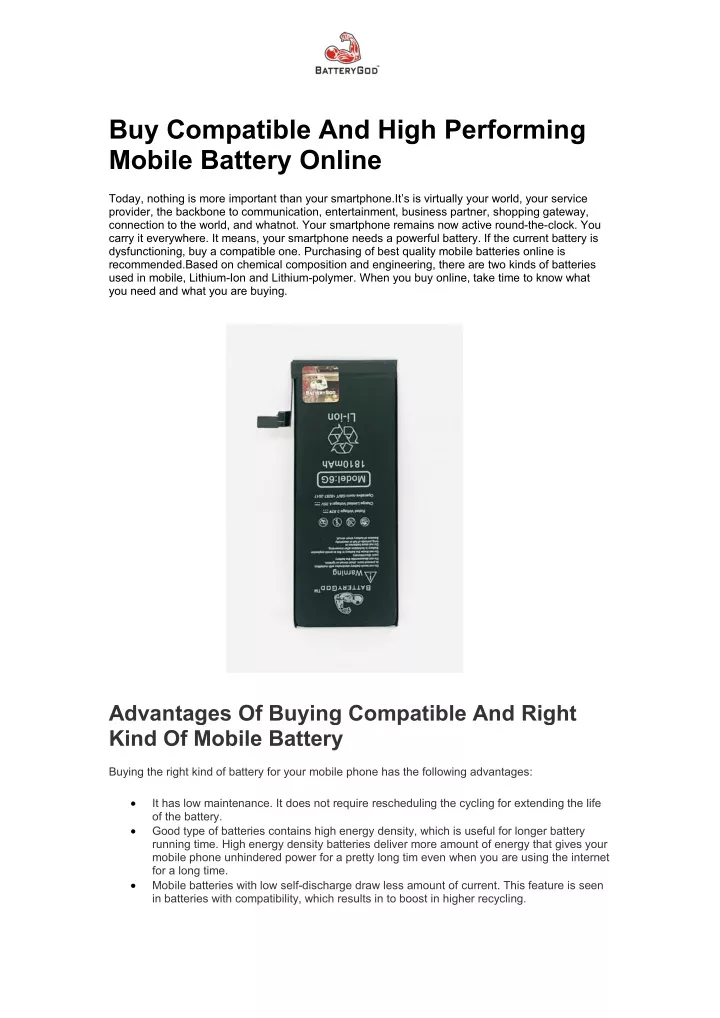 buy compatible and high performing mobile battery