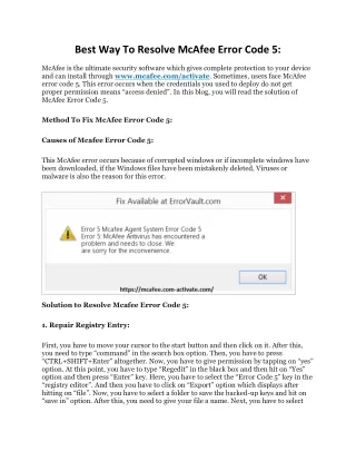 best way to resolve mcafee error code 5