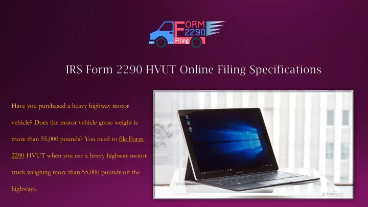 irs form 2290 hvut online filing specifications