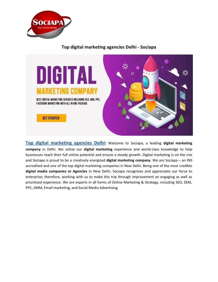 top digital marketing agencies delhi sociapa