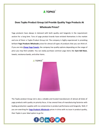 Does Topko Product Group Ltd Provide Quality Yoga Products At Wholesale Prices