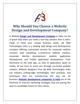 Why Should You Choose a Website Design and Development Company?