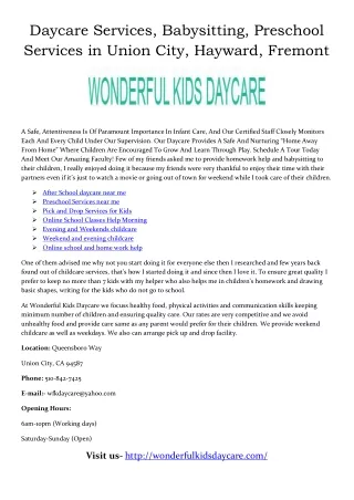 daycare services babysitting preschool services