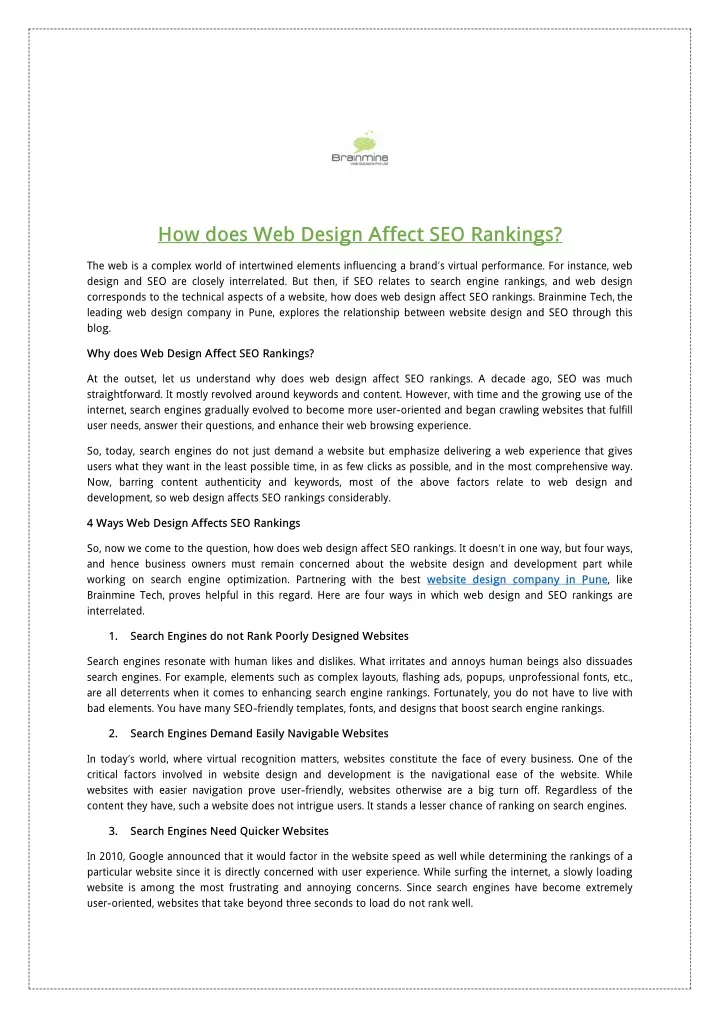 how does web design affect seo rankings