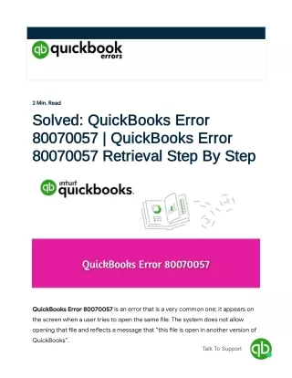 (1-877-323-5303) How to Fix QuickBooks Error 80070057? | QuickBooks Error