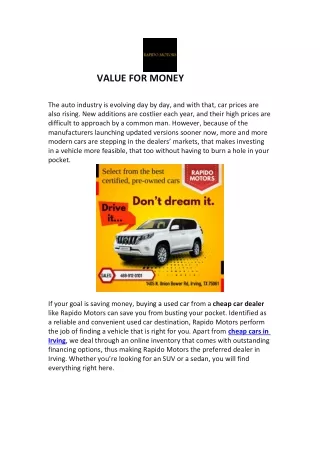 VALUE FOR MONEY - Rapido Motors
