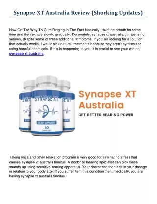 How do Synapse-XT Australia Pills work to Cure Tinnitus?