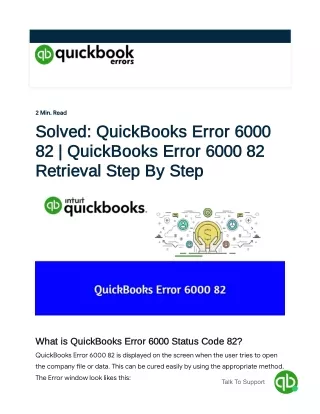 (1-877-323-5303) How to fix QuickBooks Error 6000 Status Code 82?