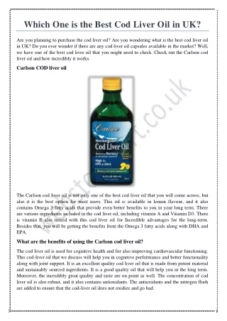 Which One is the Best Cod Liver Oil in UK?