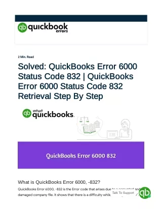 (1-877-323-5303) How to Fix QuickBooks Error 6000 Status Code 832?