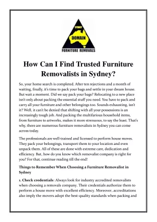 how can i find trusted furniture removalists