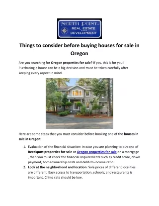 Things to consider before buying houses for sale in Oregon