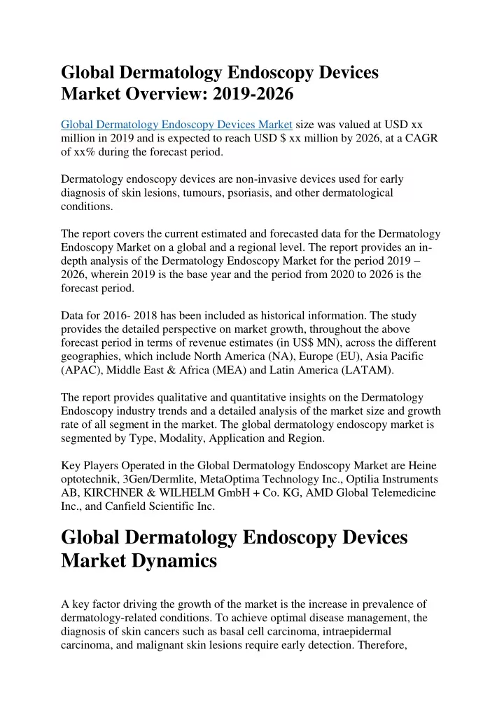 global dermatology endoscopy devices market