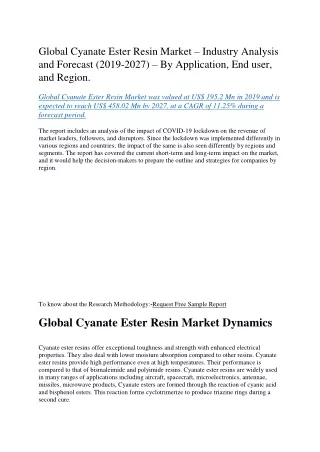 global cyanate ester resin market industry