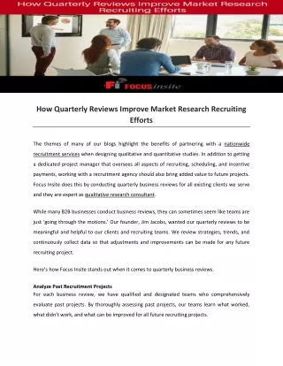 How Quarterly Reviews Improve Market Research Recruiting Efforts