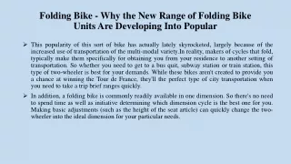 Folding Bike - Why the New Range of Folding Bike Units Are Developing Into Popular