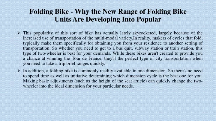 folding bike why the new range of folding bike units are developing into popular