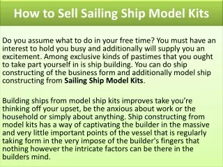 how to sell sailing ship model kits