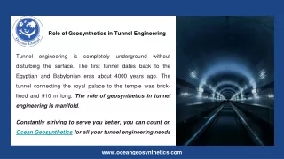 Role of Geosynthetics in Tunnel Engineering