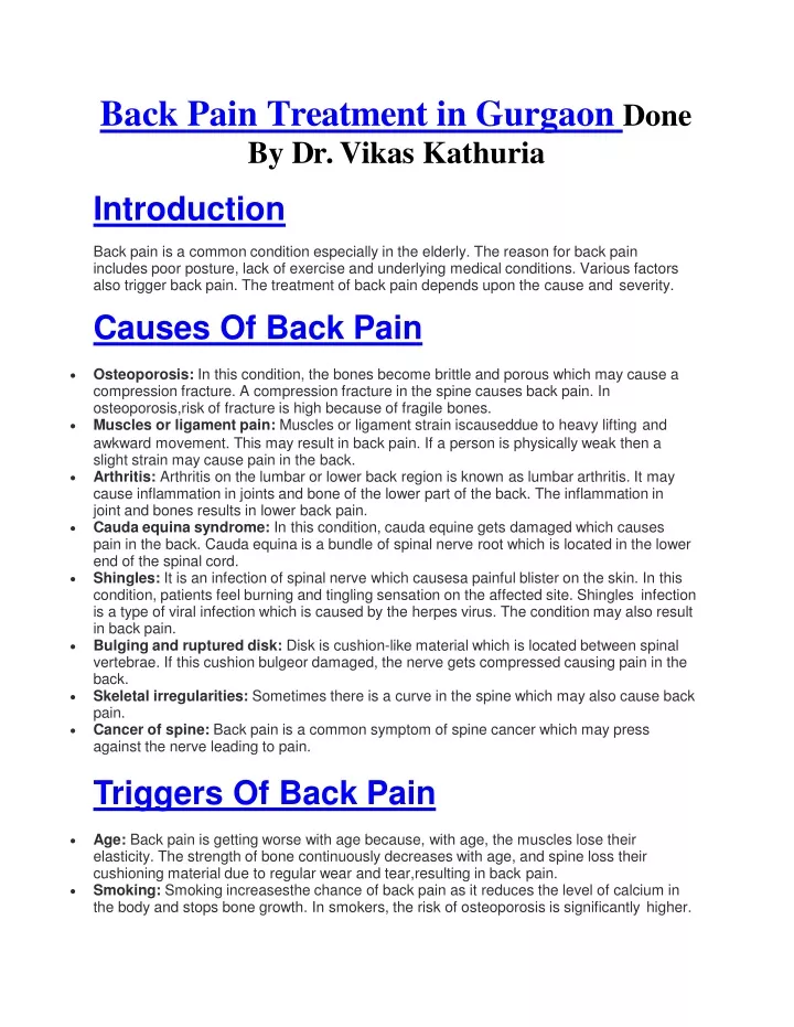 back pain treatment in gurgaon done by dr vikas kathuria