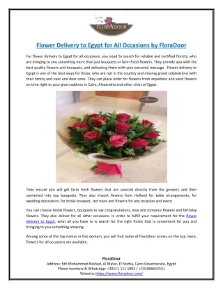 Flower Delivery to Egypt for All Occasions by FloraDoor