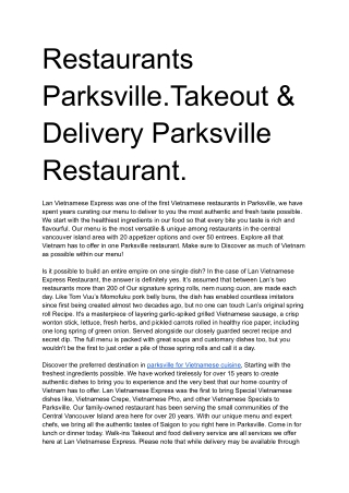 restaurants parksville takeout delivery