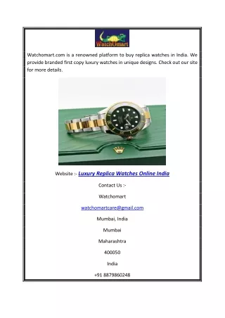 Luxury Replica Watches Online India | Watchomart.com