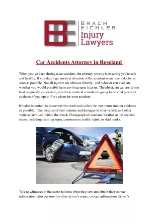 Car Accidents Attorney in Roseland