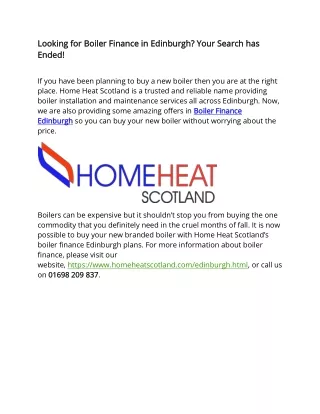 Looking for Boiler Finance in Edinburgh Your Search has Ended!