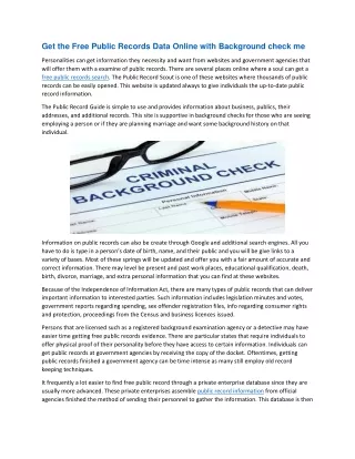 Get the Free Public Records Data Online with Background check me
