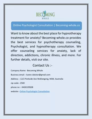 Online Psychologist Consultation | Becoming-whole.co