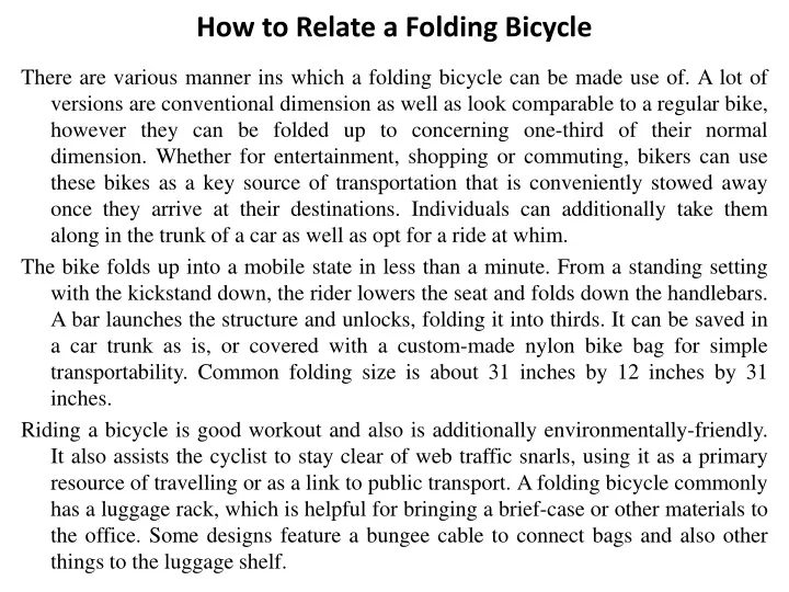 how to relate a folding bicycle