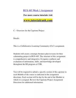 BUS 485  Education Organization- tutorialrank.com