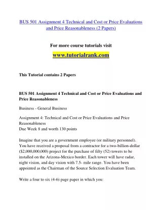 bus 501 assignment 4 technical and cost or price