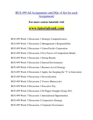 BUS 499  Education Organization- tutorialrank.com