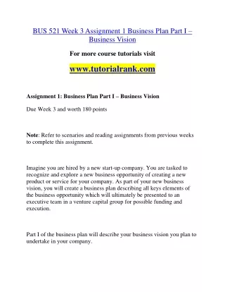 bus 521 week 3 assignment 1 business plan part