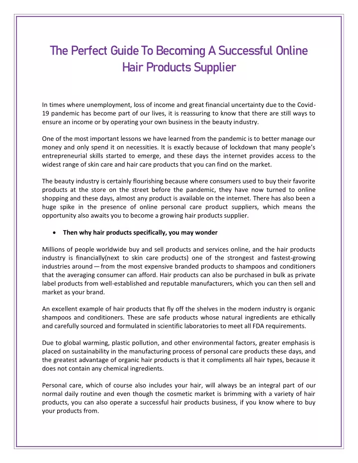 PPT - The Perfect Guide To Becoming A Successful Online Hair Products Supplier PowerPoint 