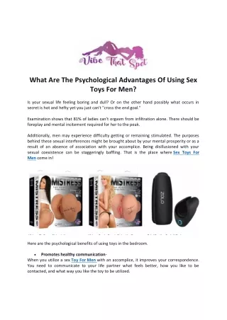 What are the Psychological Advantages of Using Sex Toys for Men