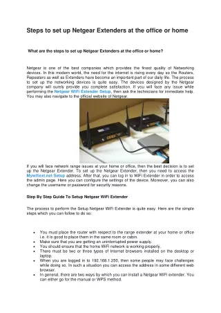Steps to set up Netgear Extenders at the office or home
